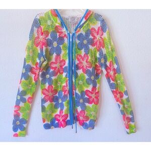 Floral Sequin Mesh Y2K Boho Hoodie Festival Summer Cardigan Just B Zip Up Small